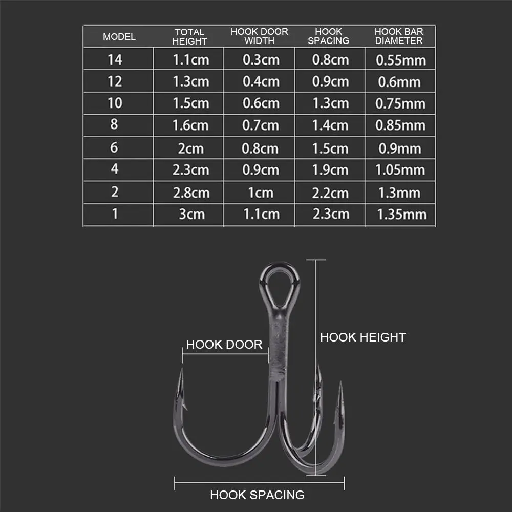 50Pcs Black Nickel  Super Sharp Fishhooks Treble Fishing Hooks  High Carbon Steel Matte Tin Hooks Fishing Tackle