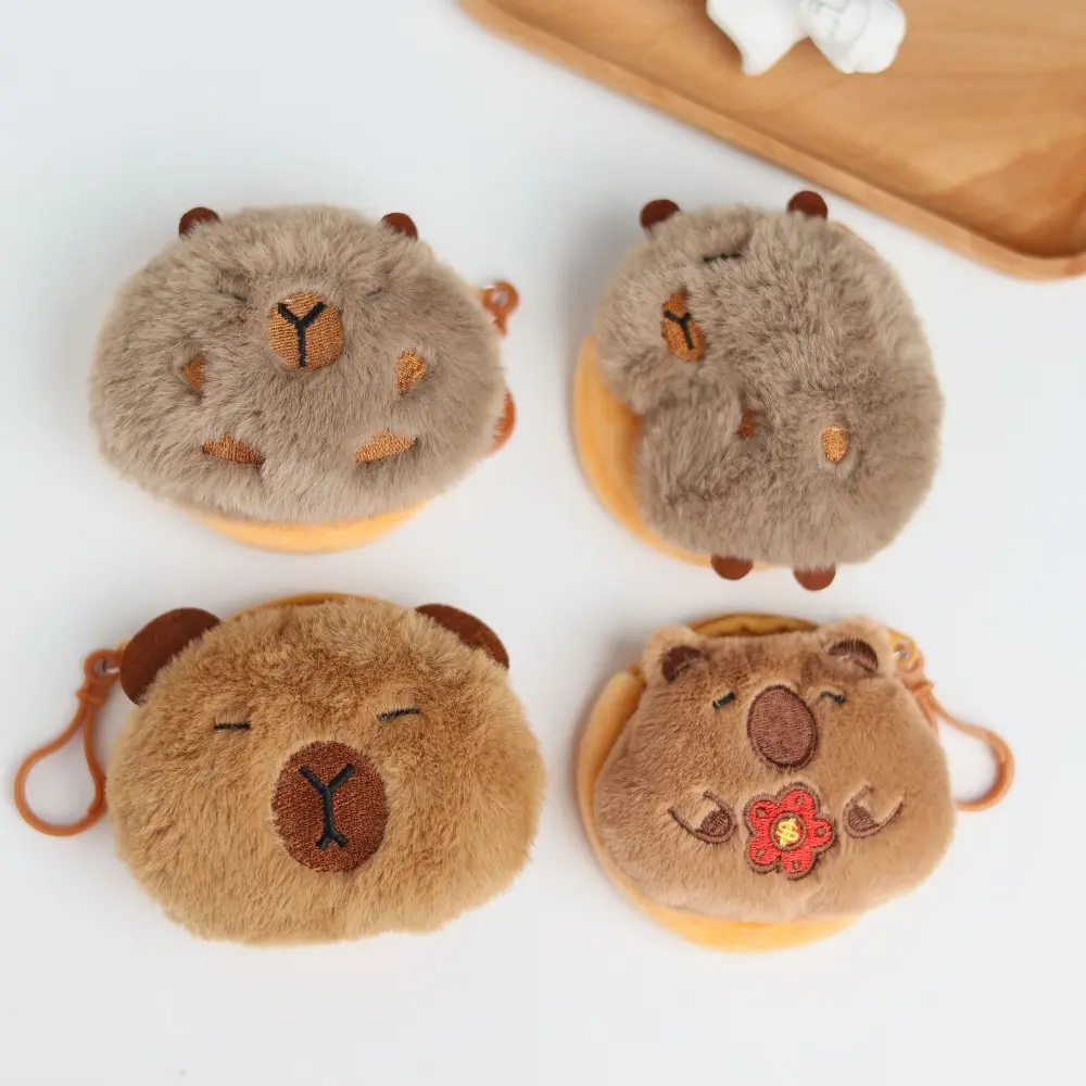 Kawaii Capybara Anime Plush Coin Purse Lovely Cartoon Round Bags Pendant Funny Mini Fashion Headphone Storage Bag