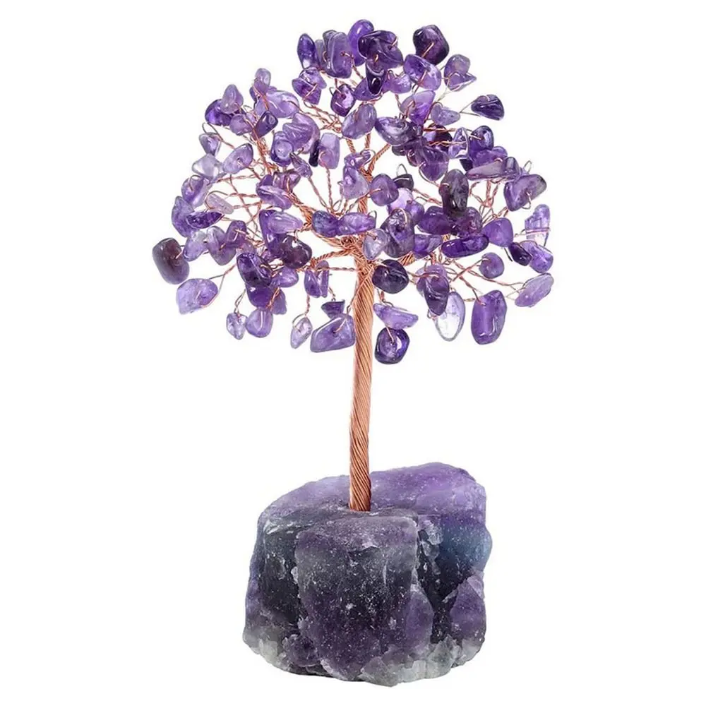 Crystal Money Tree Copper Wire Wrapped Agate Fluorite Base Potted Plants Stone Crafts Gemstone Reiki Chakra Trees Home Decor