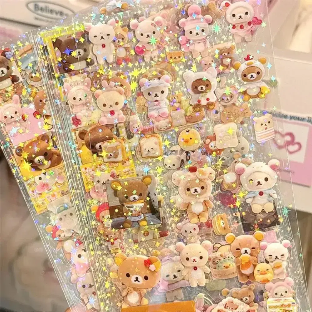 5 Hello Kitty Rilakkuma Cute Cartoon Die cut Stickers KT Cat Anime Image Stickers Sparkling Stickers