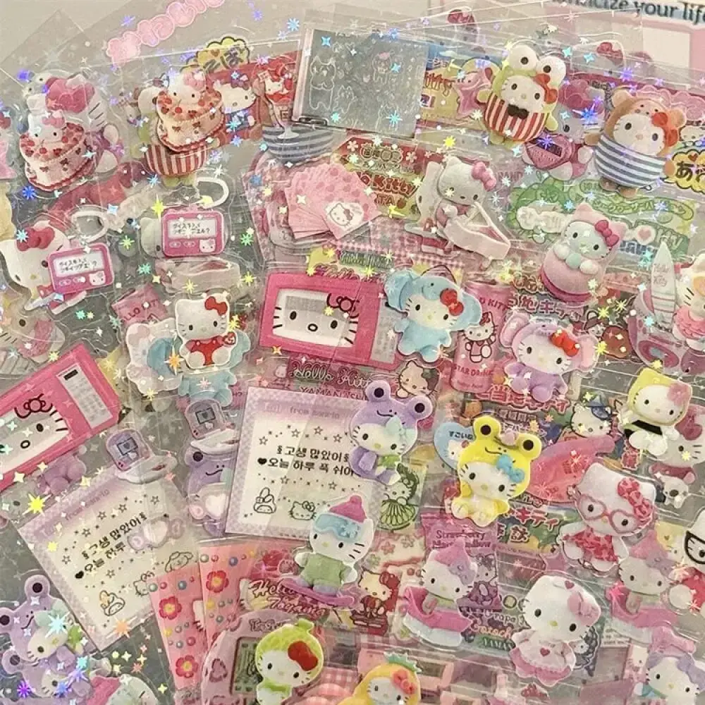 5 Hello Kitty Rilakkuma Cute Cartoon Die cut Stickers KT Cat Anime Image Stickers Sparkling Stickers