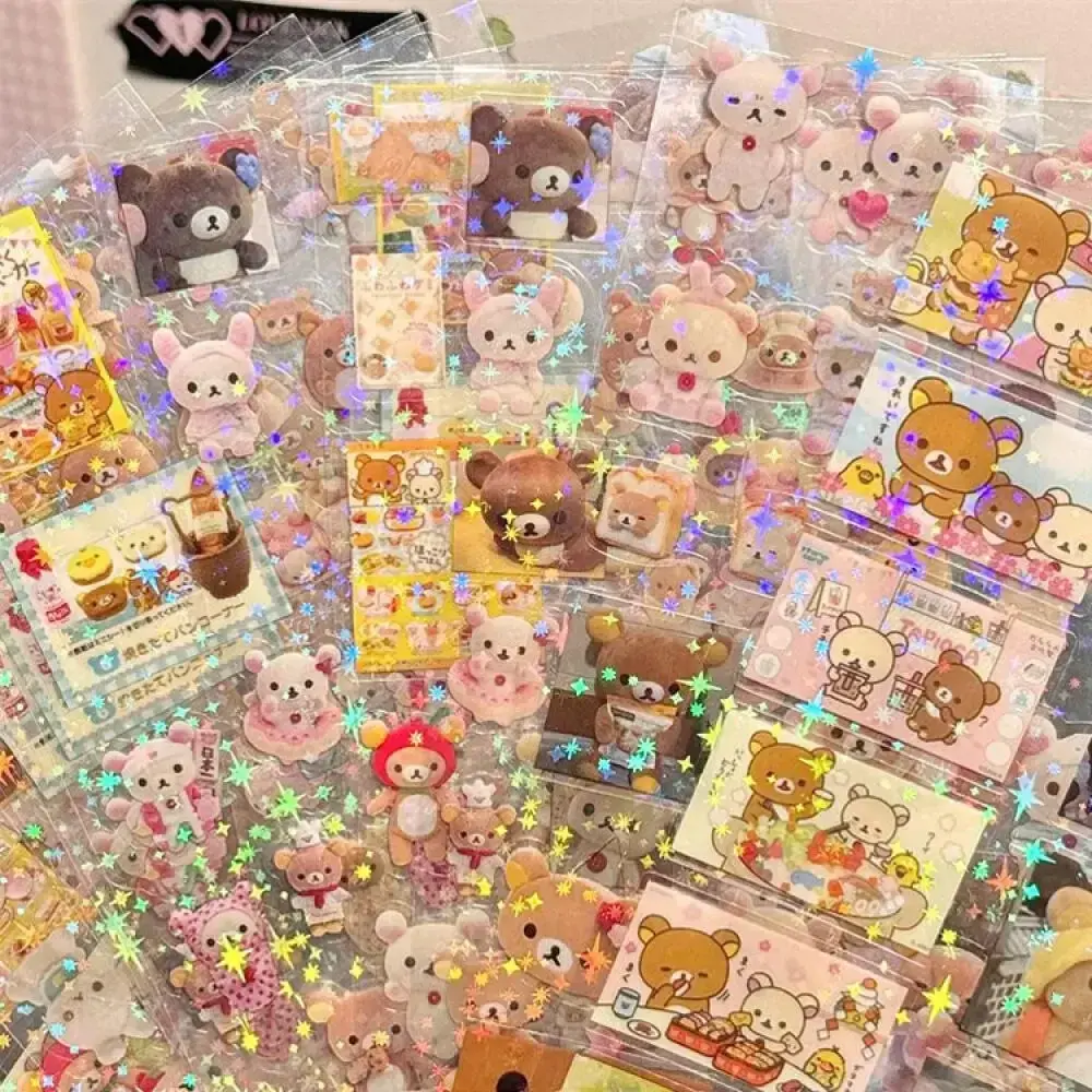 5 Hello Kitty Rilakkuma Cute Cartoon Die cut Stickers KT Cat Anime Image Stickers Sparkling Stickers