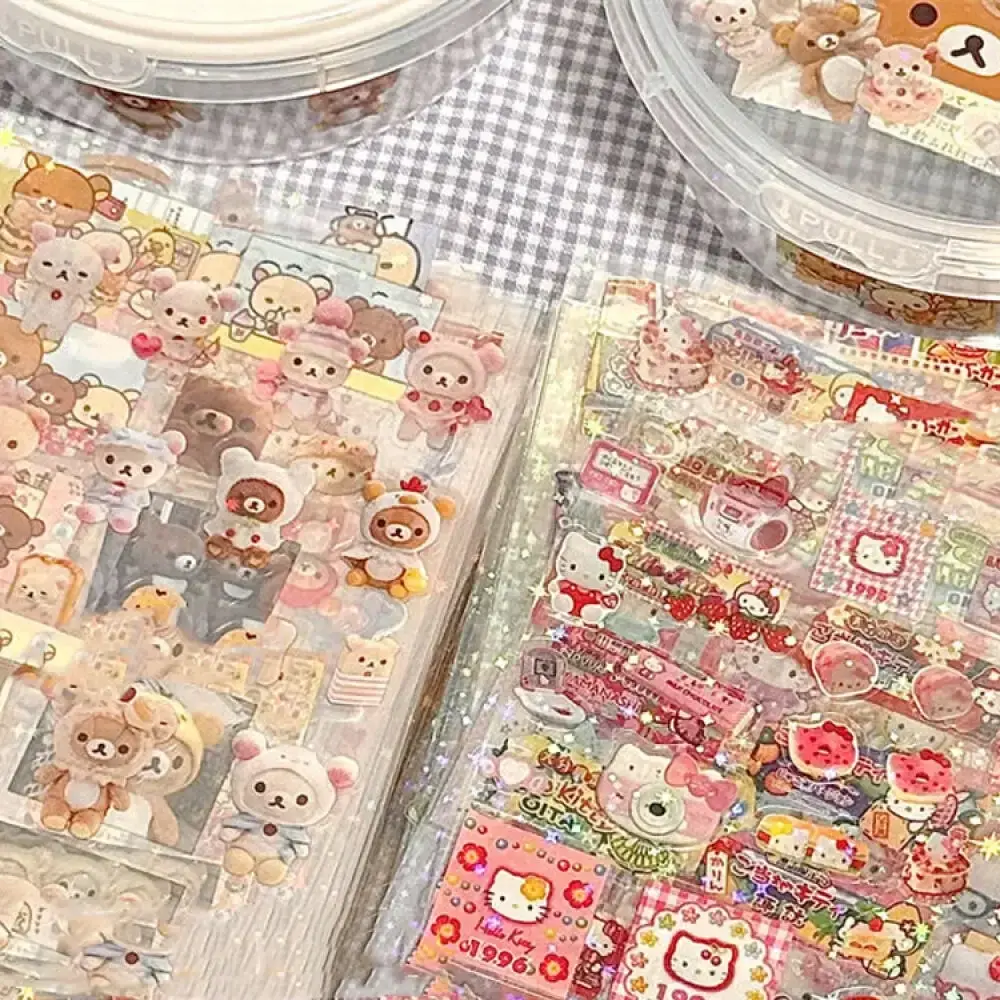 5 Hello Kitty Rilakkuma Cute Cartoon Die cut Stickers KT Cat Anime Image Stickers Sparkling Stickers