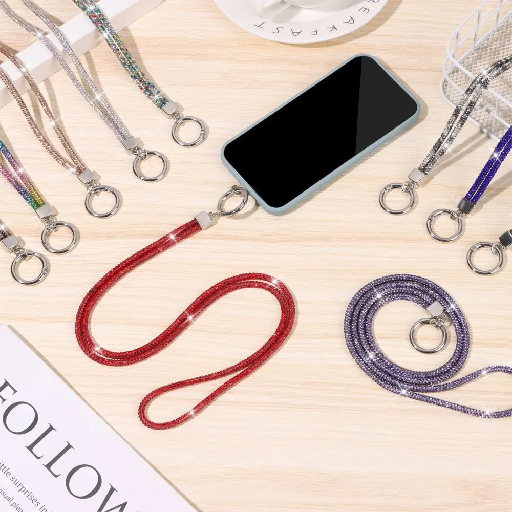 Glitter Rhinestone Phone Lanyard Phone Crystal Wrist Straps Keychain Hanging Anti-lost Rope Bling Bling Hanging Cord