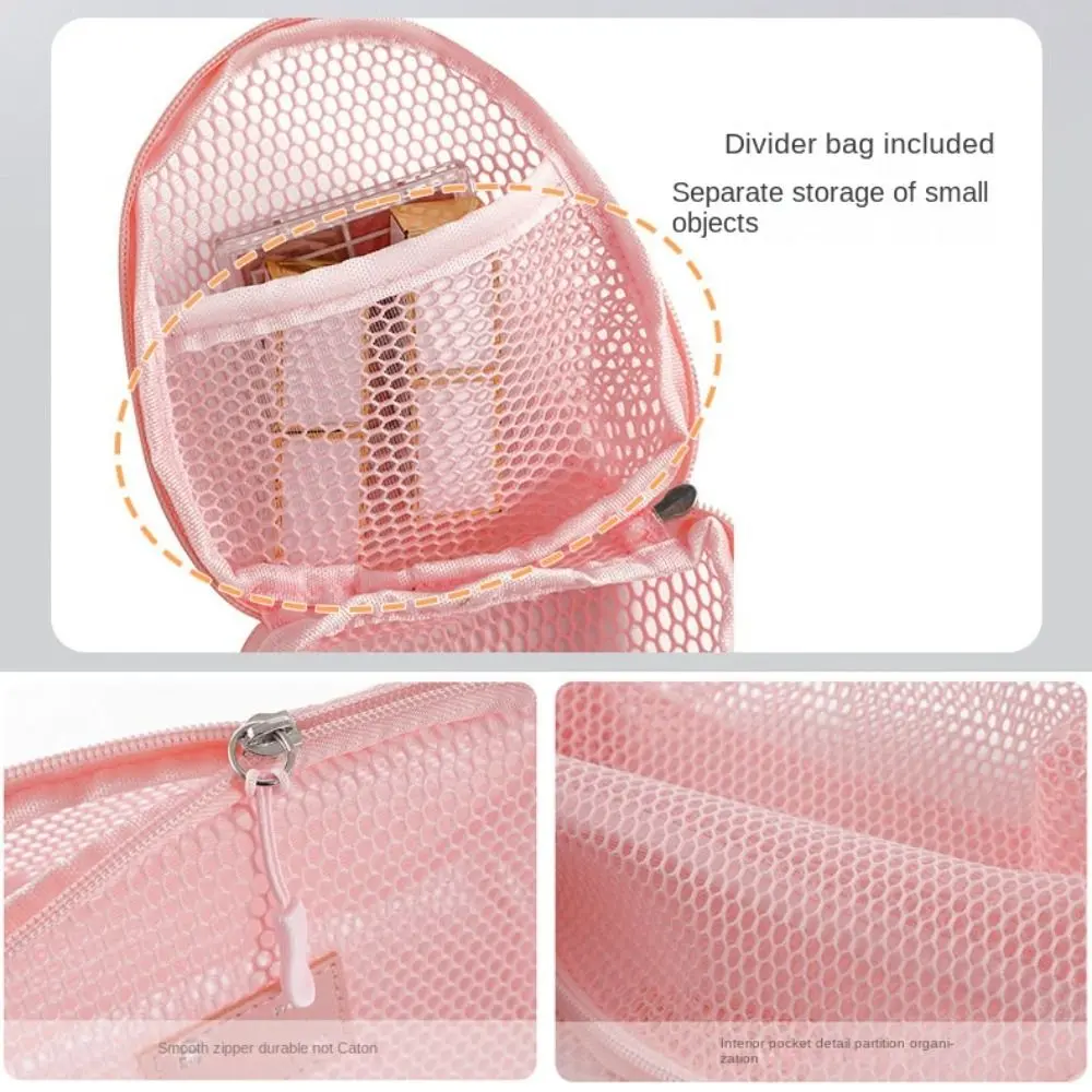 Casual Nylon Cosmetic Bag With Zipper Hand-held Mesh Makeup Bags Multipurpose Mesh Storage Pouch Women