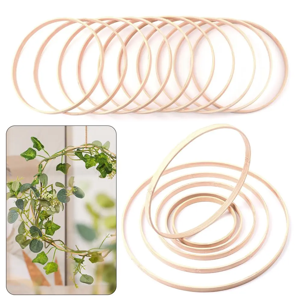 10Pcs Dream Catcher Ring Round Wooden Bamboo Hoop DIY Floral Hoop Crafts Tools