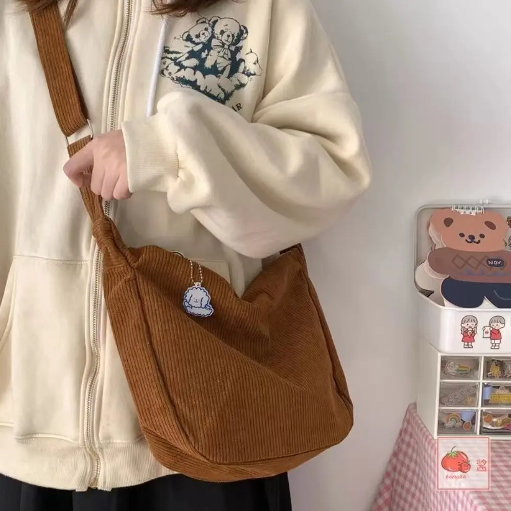 Solid Color Corduroy Crossbody Bag Fashion Korean Casual Shoulder Bag Large Capacity Casual Style Handbag Women Tote Bag
