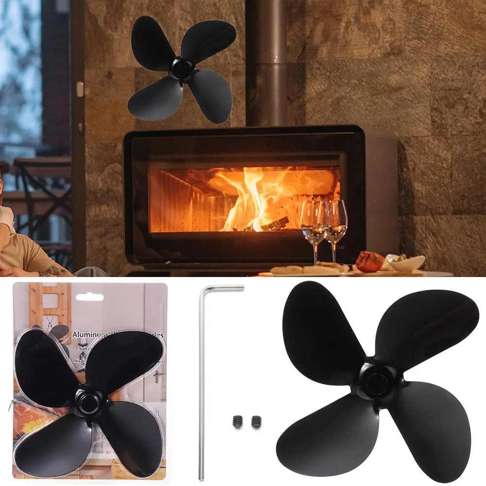 Heat Power Stove Top Fan For Wood Burner Log Burning Fire 4 Blades Fan Blade Fireplace Parts