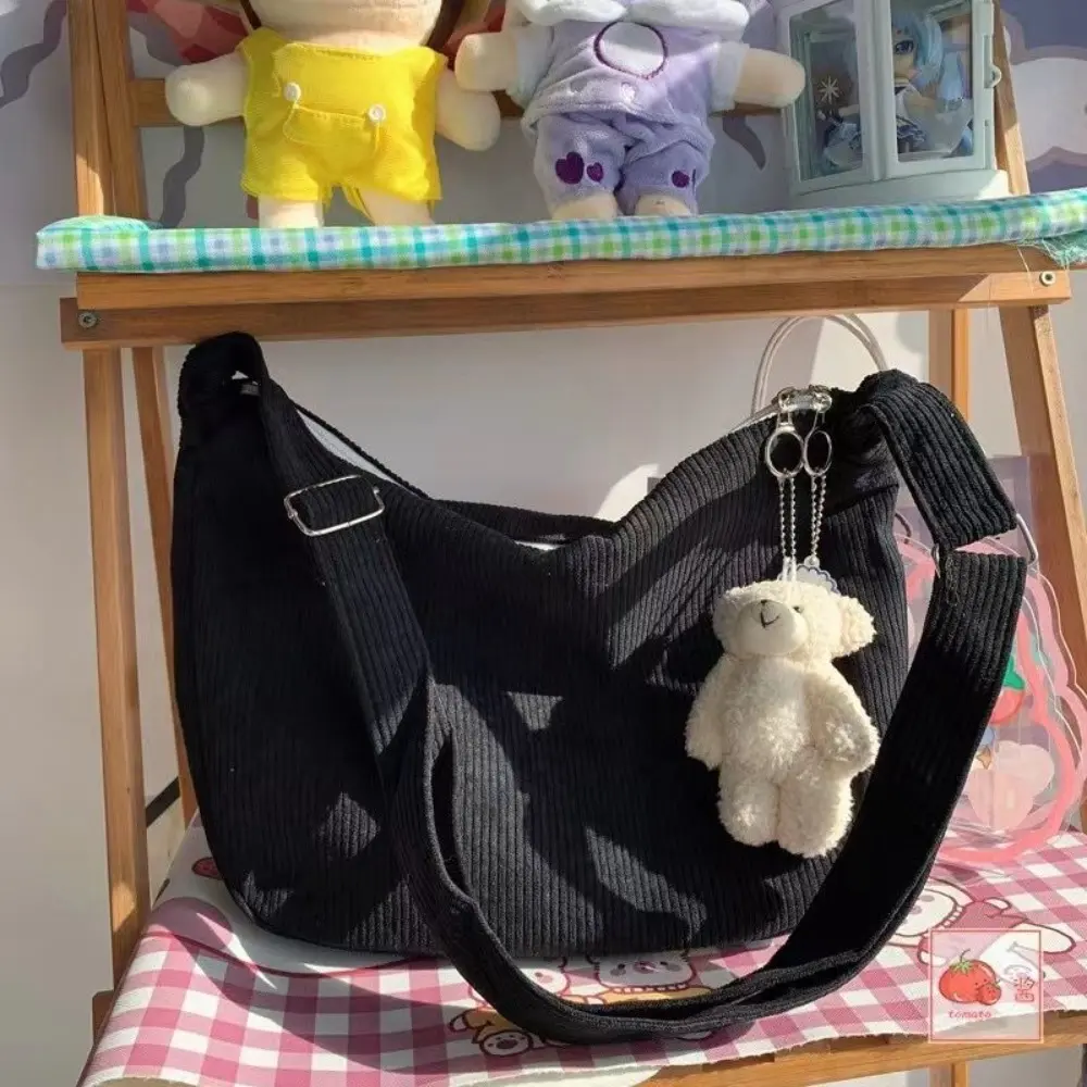 Solid Color Corduroy Crossbody Bag Fashion Korean Casual Shoulder Bag Large Capacity Casual Style Handbag Women Tote Bag