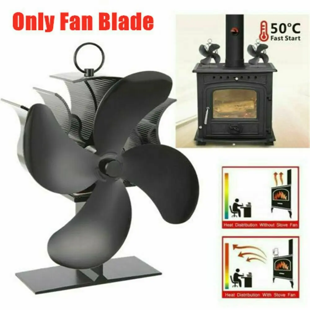 Heat Power Stove Top Fan For Wood Burner Log Burning Fire 4 Blades Fan Blade Fireplace Parts