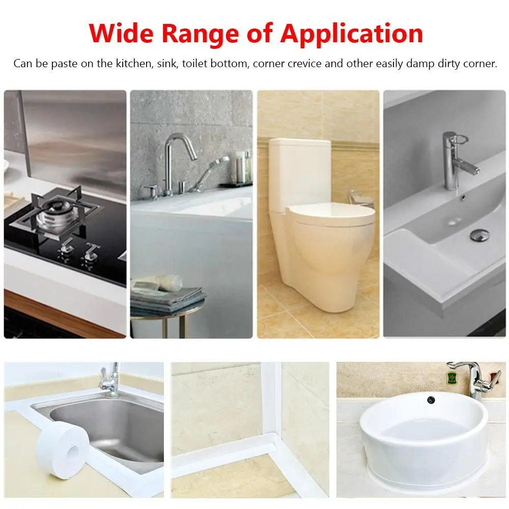 PVC Sealing Tape Caulk Tape Kitchen Sealant Strip Bathroom Self Adhesive Shower Tile Sealer Mildew-proof Tub Countertop