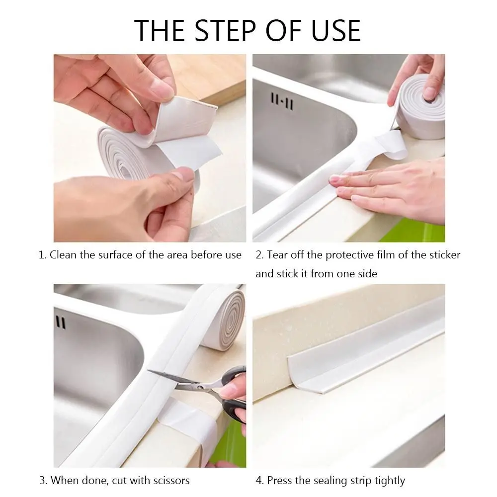 PVC Sealing Tape Caulk Tape Kitchen Sealant Strip Bathroom Self Adhesive Shower Tile Sealer Mildew-proof Tub Countertop