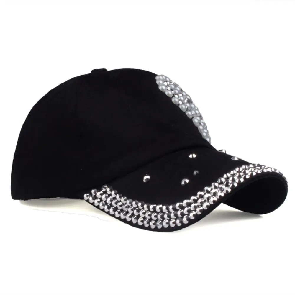 NEW Fashion Baseball Caps Women Man Adjustable Heart Shaped Rhinestones Studded Peaked Cap Hip Hop Hat Kids Cotton Baseball Caps