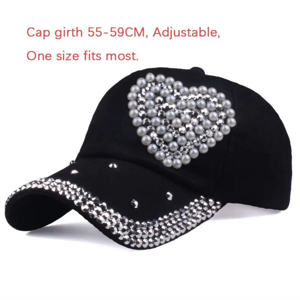NEW Fashion Baseball Caps Women Man Adjustable Heart Shaped Rhinestones Studded Peaked Cap Hip Hop Hat Kids Cotton Baseball Caps