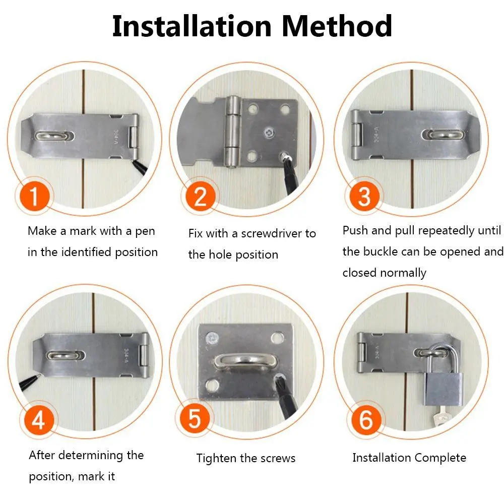 Practical Stainless Steel Padlock Hasp Household Burglar-proof Door Clasp Lock Right Angle 90 Degree Shed Latch