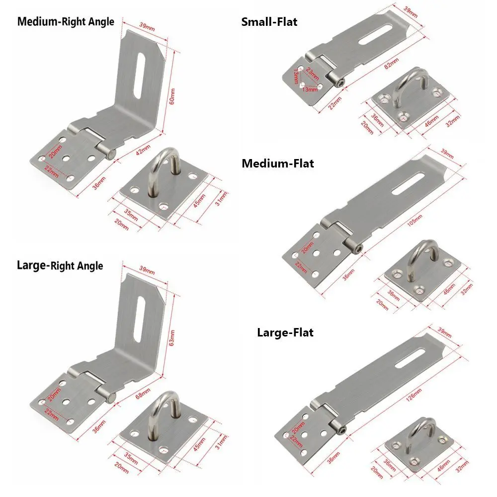 Practical Stainless Steel Padlock Hasp Household Burglar-proof Door Clasp Lock Right Angle 90 Degree Shed Latch