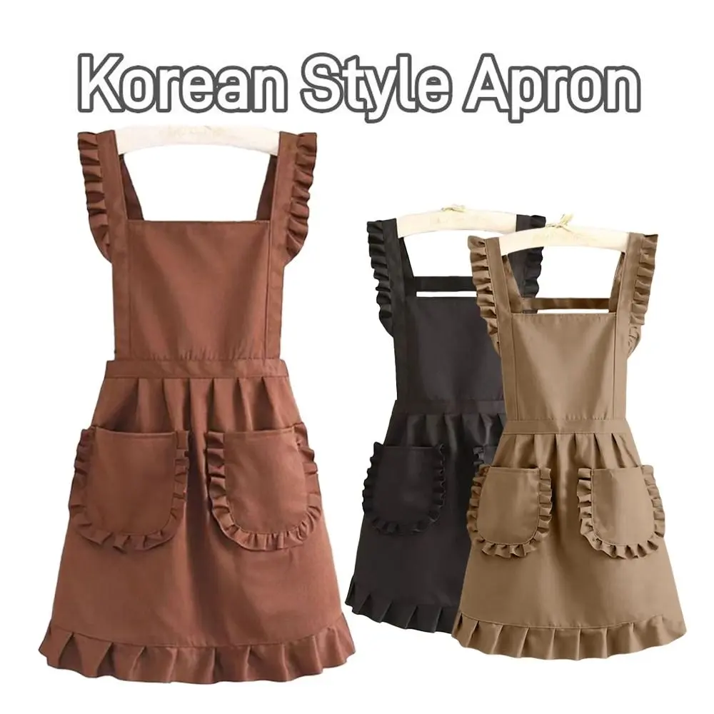 Durable Cotton Lace Aprons Waterproof Cross Back Cooking Aprons for Women Girl Large Pockets Art Painting Apron for Florist Shop