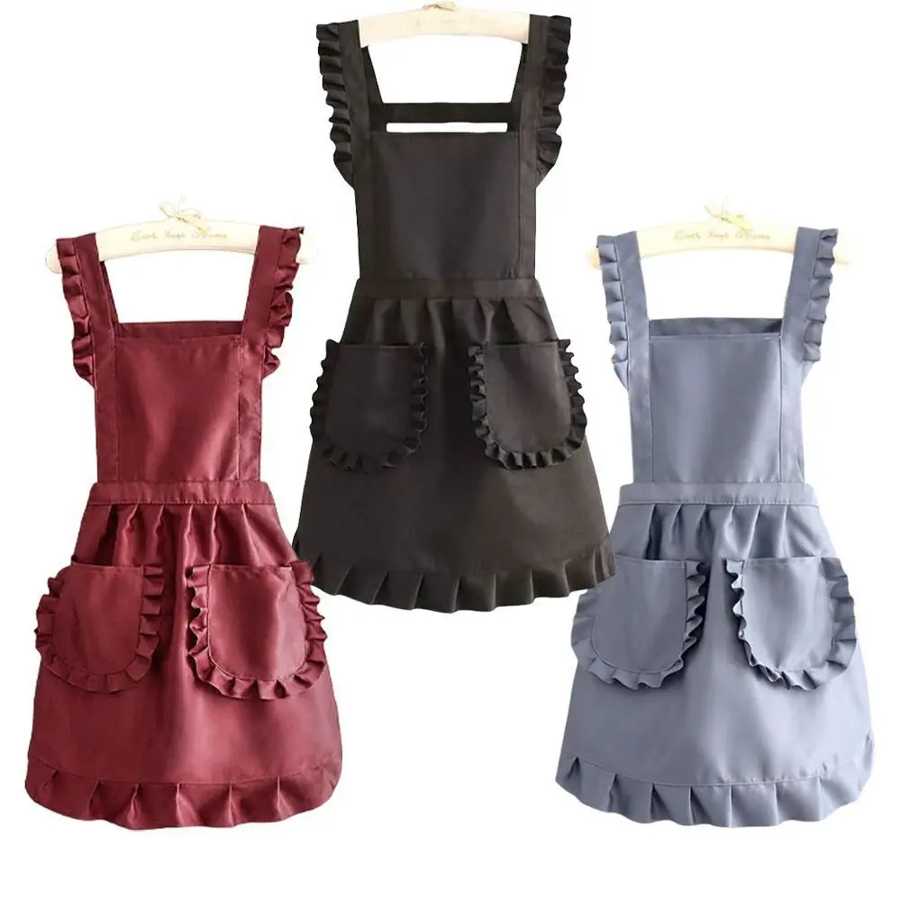 Durable Cotton Lace Aprons Waterproof Cross Back Cooking Aprons for Women Girl Large Pockets Art Painting Apron for Florist Shop