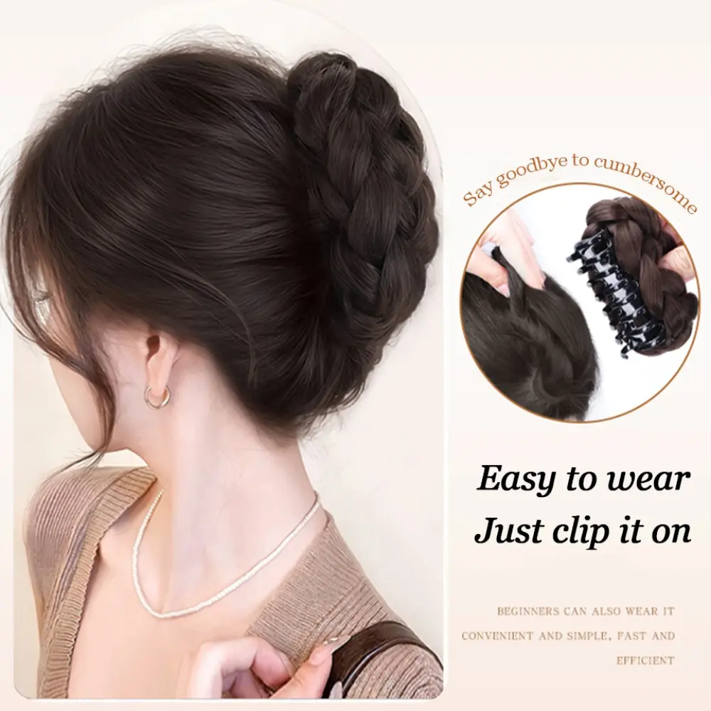 Fashion Synthetic Hair Bun Claw Clip Natural Fluffy Bun Head Wig Black Brown Hairpiece Women