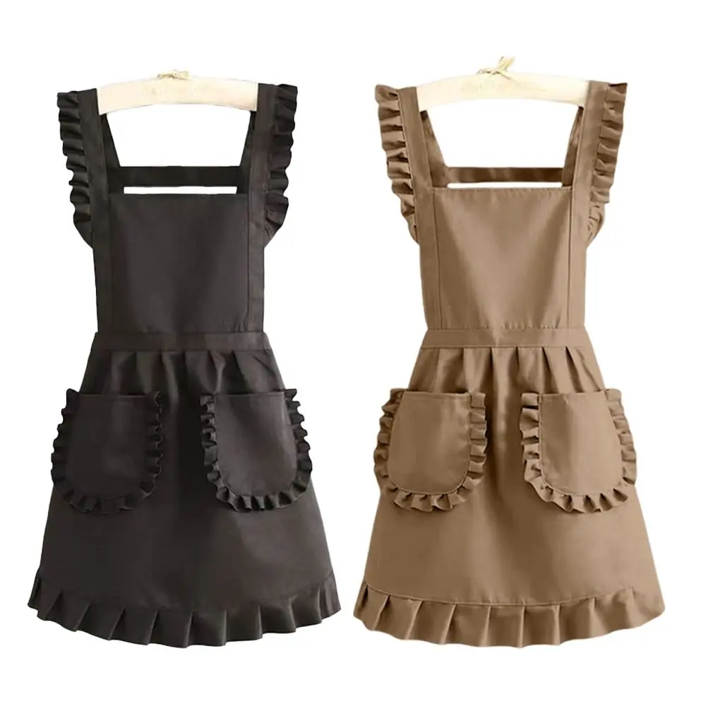 Durable Cotton Lace Aprons Waterproof Cross Back Cooking Aprons for Women Girl Large Pockets Art Painting Apron for Florist Shop