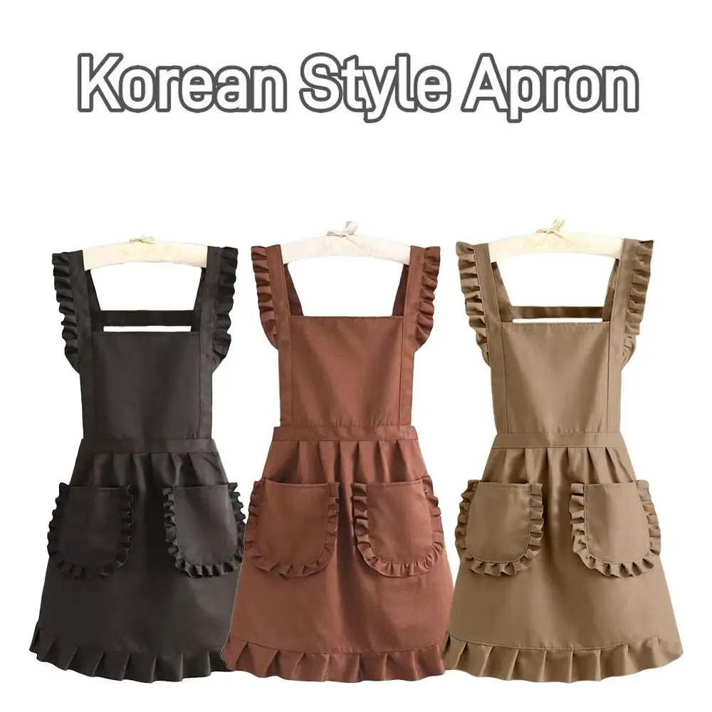 Durable Cotton Lace Aprons Waterproof Cross Back Cooking Aprons for Women Girl Large Pockets Art Painting Apron for Florist Shop