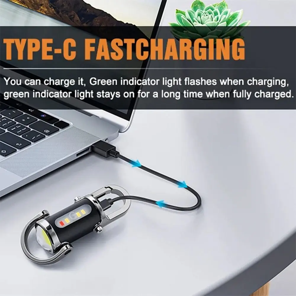 Portable Mini LED COB Flashlight USB Rechargeable Torch Keychain Lamp Pocket Outdoor Camping Working Lantern with Red&Blue Ligh