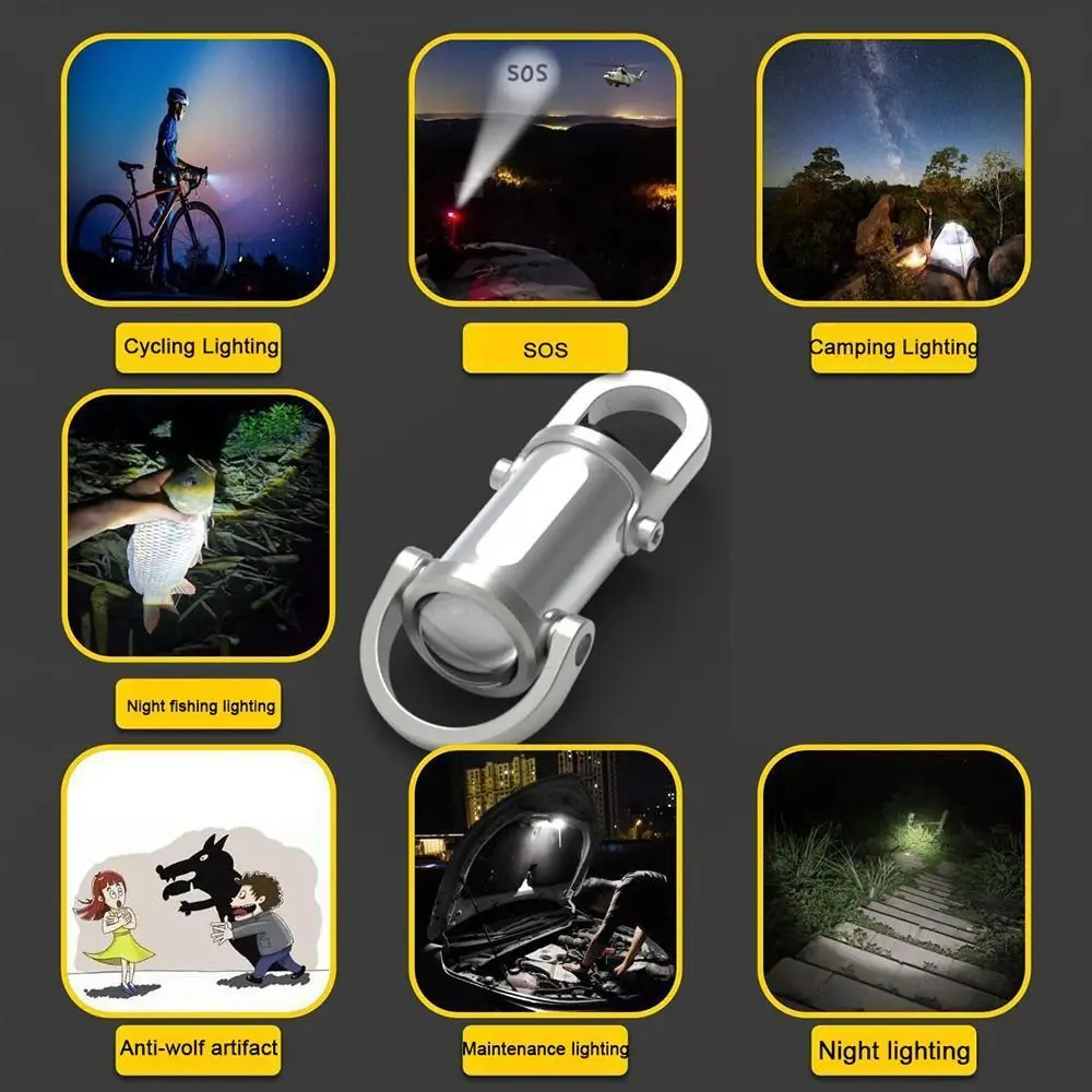Portable Mini LED COB Flashlight USB Rechargeable Torch Keychain Lamp Pocket Outdoor Camping Working Lantern with Red&Blue Ligh