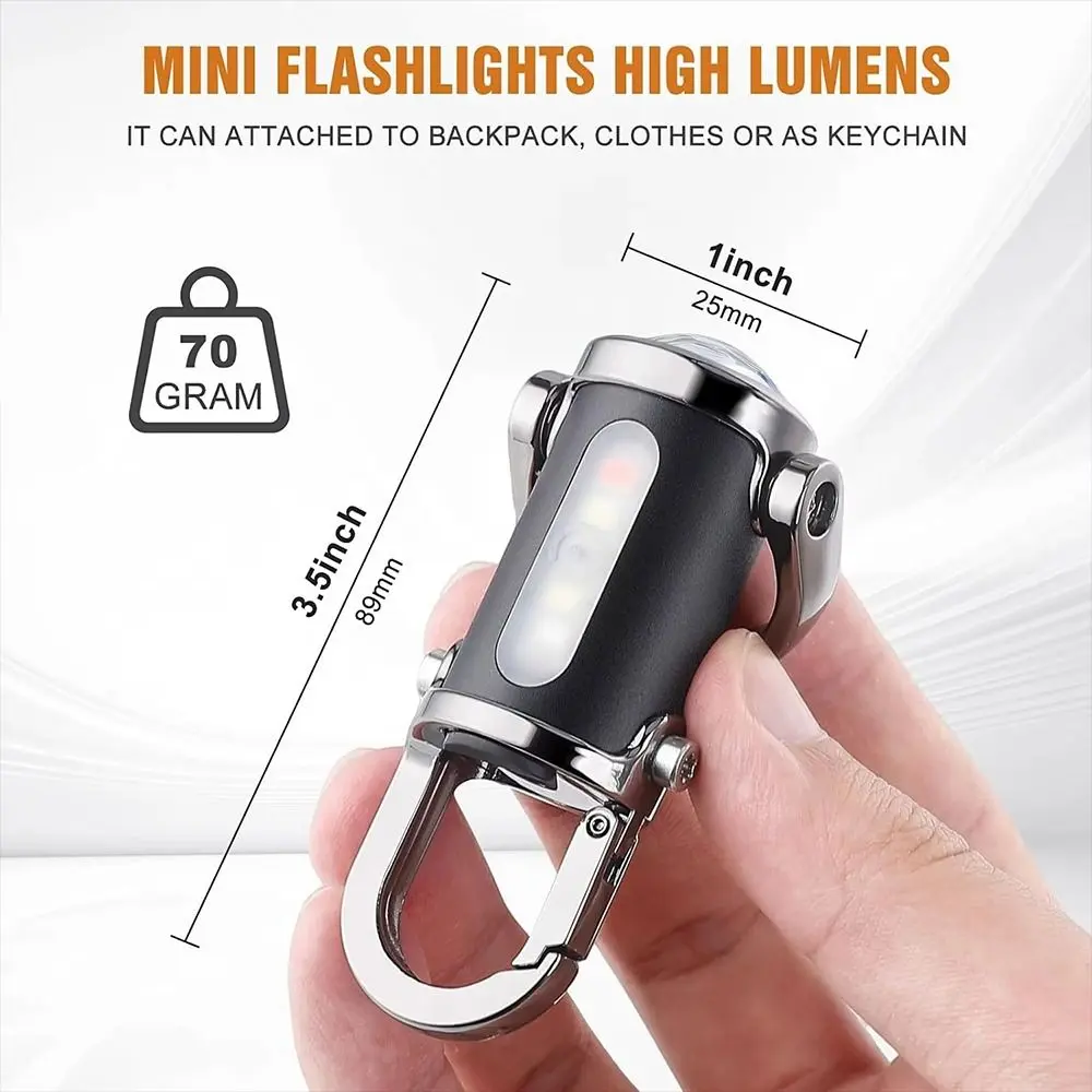 Portable Mini LED COB Flashlight USB Rechargeable Torch Keychain Lamp Pocket Outdoor Camping Working Lantern with Red&Blue Ligh