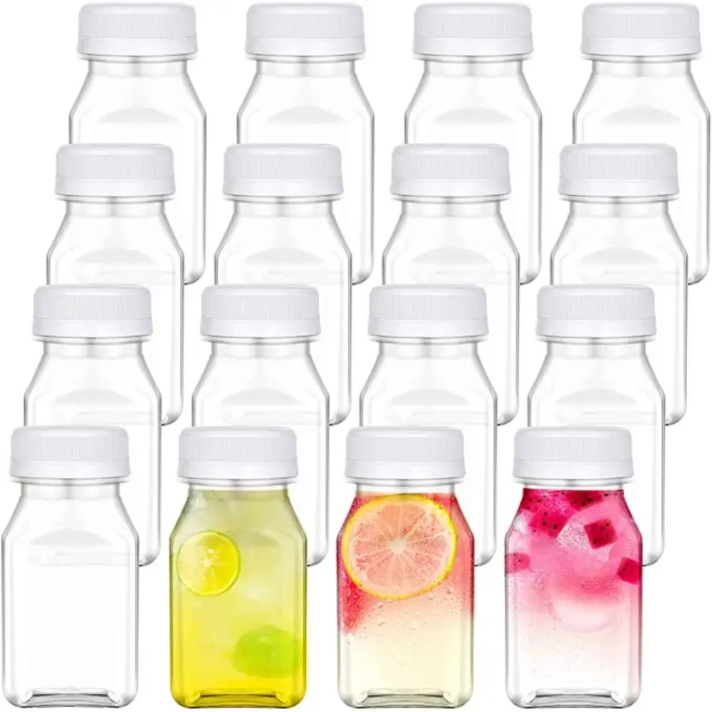 4 Pcs Plastic Juice Bottles 120ML/150ML Transparent Clear Drink Containers Tamper Proof Lids Empty Square Split Beverage Bottle