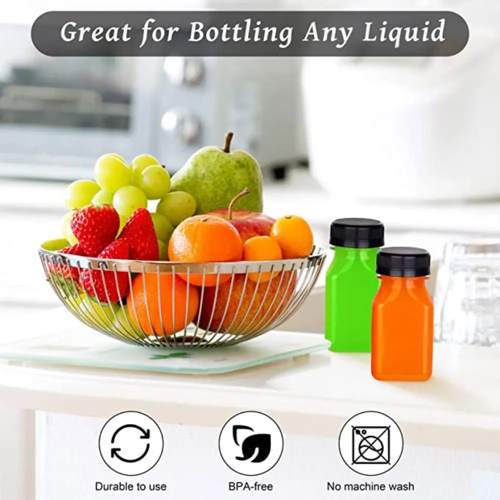 4 Pcs Plastic Juice Bottles 120ML/150ML Transparent Clear Drink Containers Tamper Proof Lids Empty Square Split Beverage Bottle