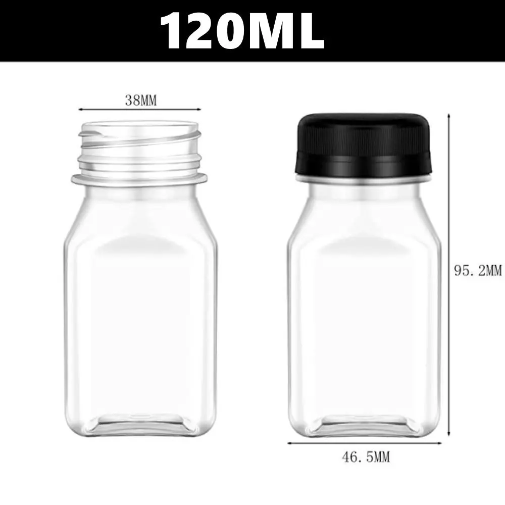 4 Pcs Plastic Juice Bottles 120ML/150ML Transparent Clear Drink Containers Tamper Proof Lids Empty Square Split Beverage Bottle