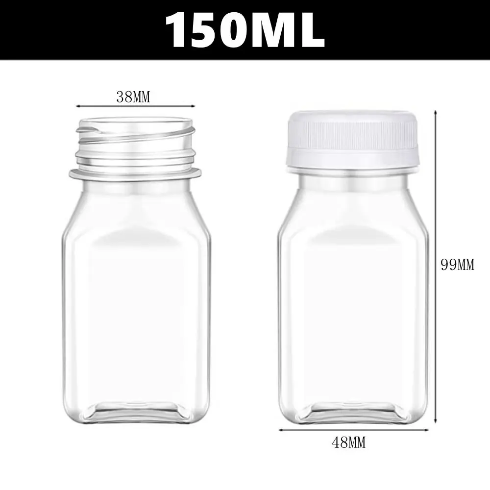 4 Pcs Plastic Juice Bottles 120ML/150ML Transparent Clear Drink Containers Tamper Proof Lids Empty Square Split Beverage Bottle