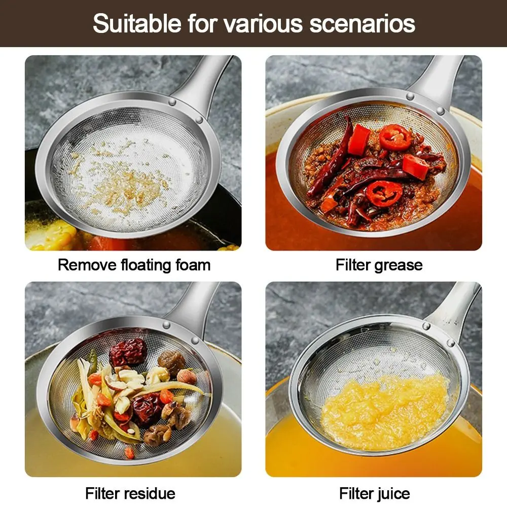 304 Stainless Steel Fat Skimmer Spoon Hot Pot Filter Mesh Percolator Fried Food Net Strainer Grease Foam Removing Kitchen Tool