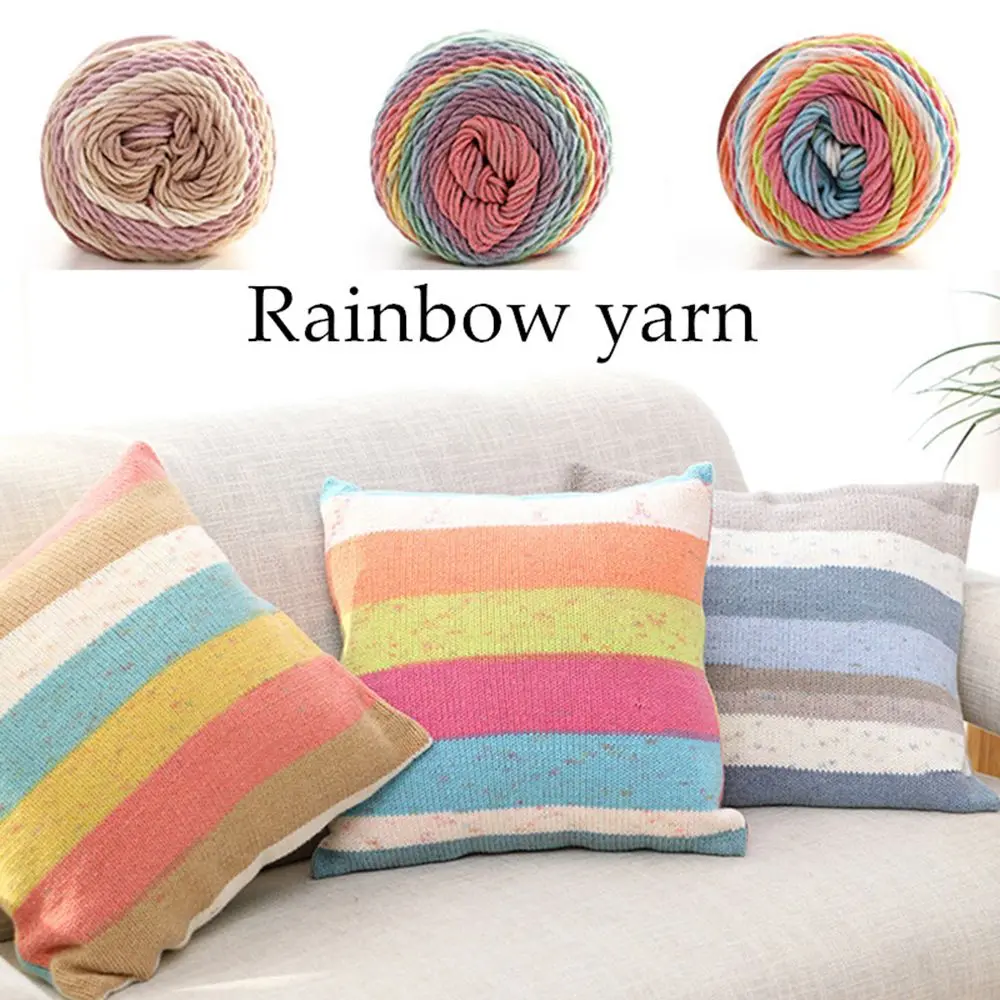 100grams Rainbow Color Hand-woven Wool Cotton Yarn Soft Crochet Thick Yarn For Hand Knitting Warm Sweater Sofa Cushion Scarf DIY