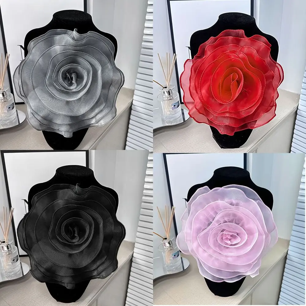 27CM 3D Organza Fabric Artificial Rose Flowers Patch Chest Flower Wedding Dress Neck Decoration DIY Sewing Applique