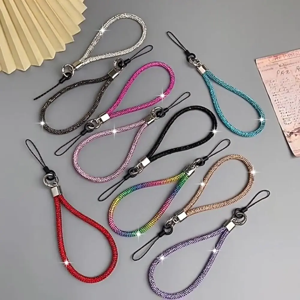 Glitter Flashy Rhinestone Phone Lanyard Keychain Diamond Crystal Phone Wrist Straps Keychain Hanging Anti-lost Rope
