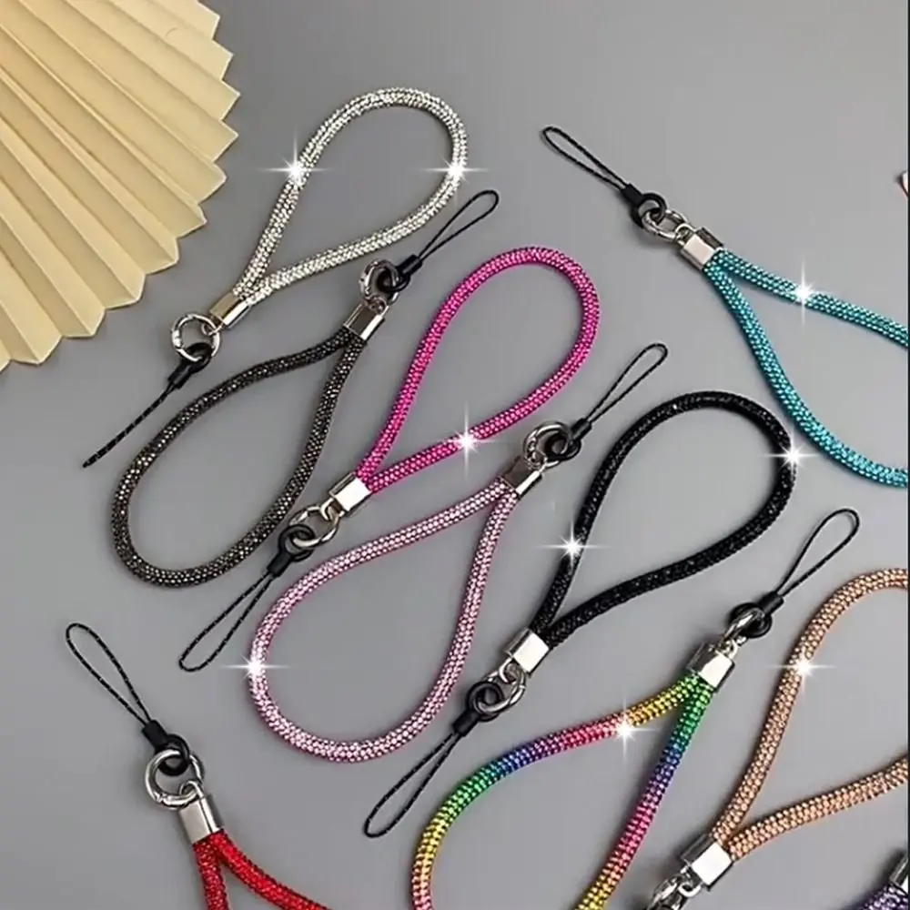 Glitter Flashy Rhinestone Phone Lanyard Keychain Diamond Crystal Phone Wrist Straps Keychain Hanging Anti-lost Rope