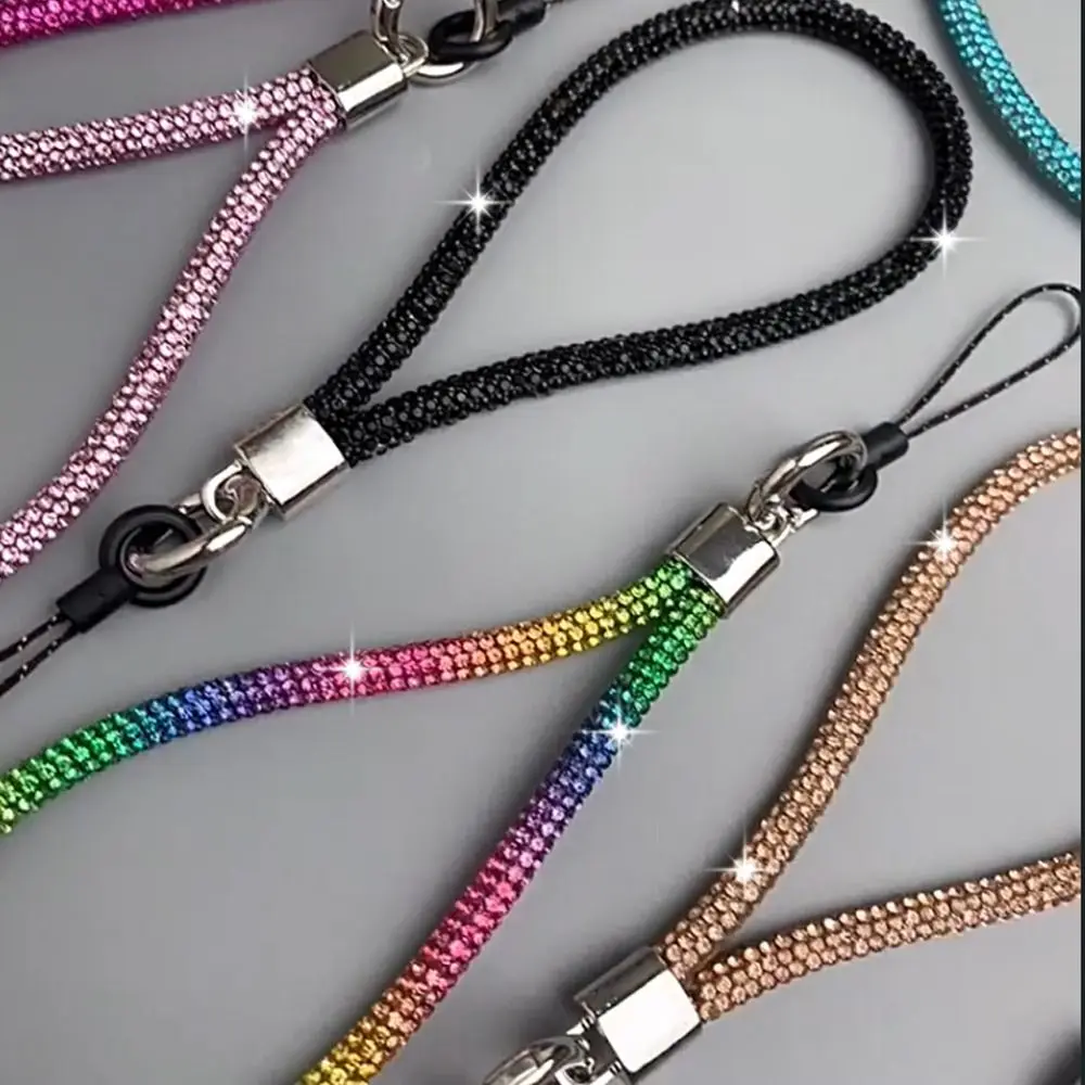Glitter Flashy Rhinestone Phone Lanyard Keychain Diamond Crystal Phone Wrist Straps Keychain Hanging Anti-lost Rope