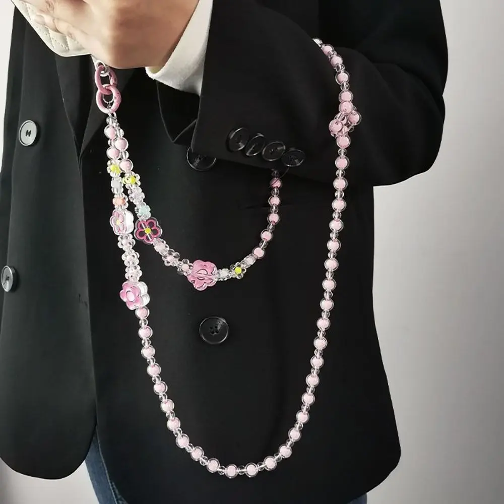 Cute Flower Bead Phone Strap Phone Lanyard Wallet Necklace Chain Crossbody Shoulder Bag Chain Universal Phone Case Anti Loss