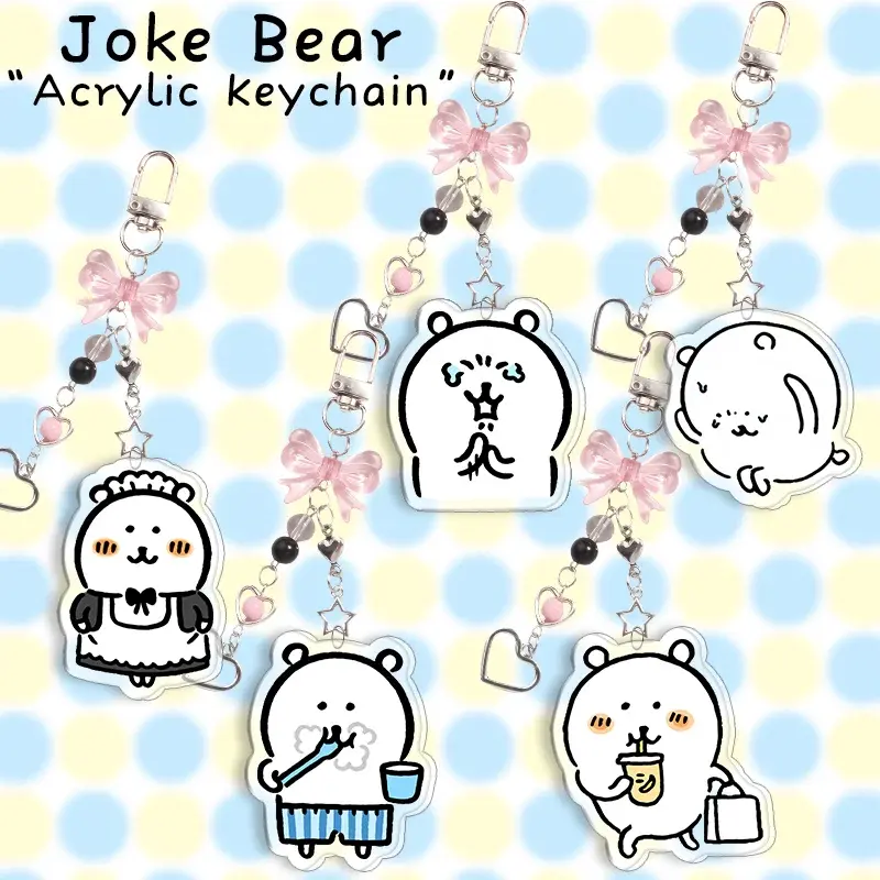 6cm Joke Bear Anime Acrylic Double Sided Keychain Backpack Pendant Cute Decorative Pendant Bow Inlaid Buckle Hot Selling Gift