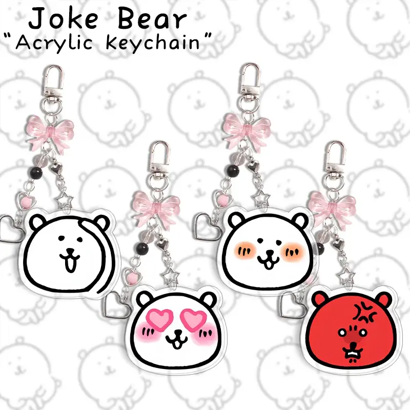 6cm Joke Bear Anime Acrylic Double Sided Keychain Backpack Pendant Cute Decorative Pendant Bow Inlaid Buckle Hot Selling Gift