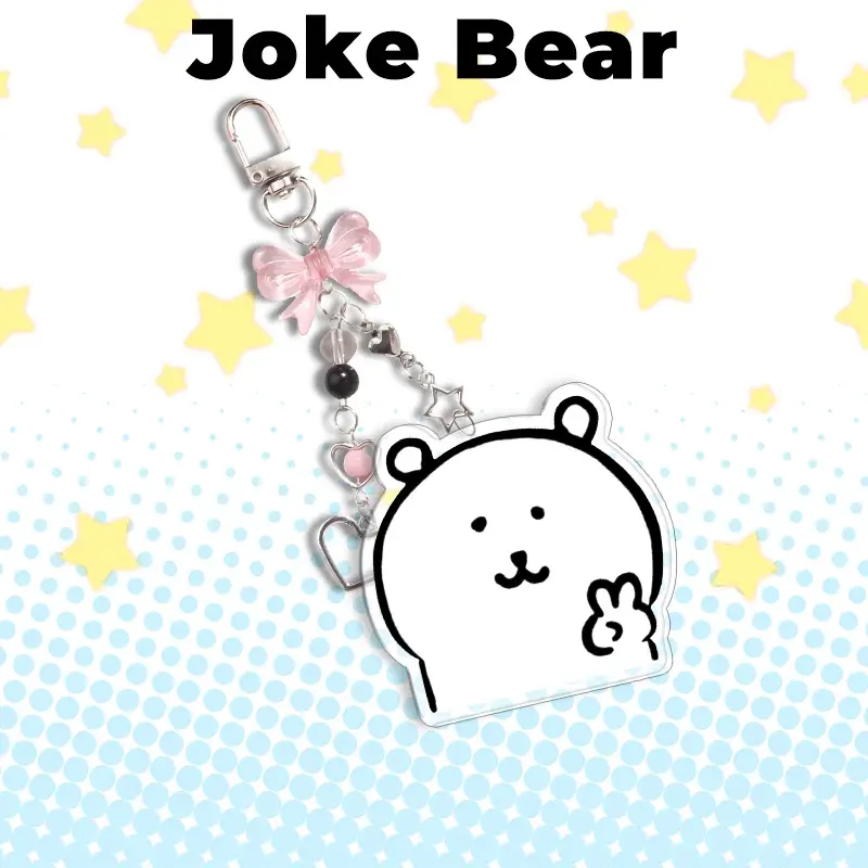 6cm Joke Bear Anime Acrylic Double Sided Keychain Backpack Pendant Cute Decorative Pendant Bow Inlaid Buckle Hot Selling Gift