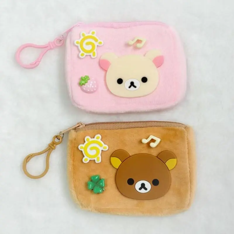 Japanese Kawaii Rilakkuma Cartoon Plush Storage Coin Purse Portable Cartoon Key Chain Pendant Lovely Backpack Decoration Gifts