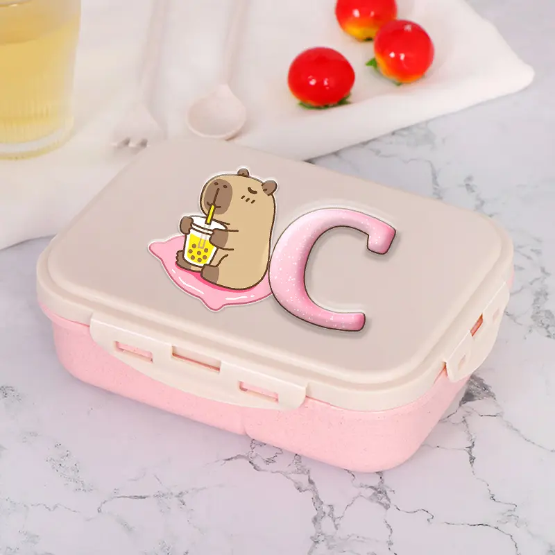 Capybara Pink Lunch Box Girls Boys Kawaii Portable Bento Boxs Student Hermetic Food Crisper Single Layer Capacity Kids Rice Box