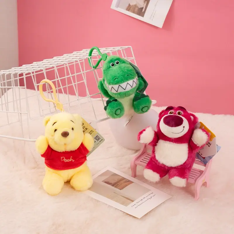 Plush Doll Pendant Cute Winnie The Pooh Toy Keyring Lotso Rex Dinosaur Toy Cartoon Character Bag Charm Soft Birthday Present