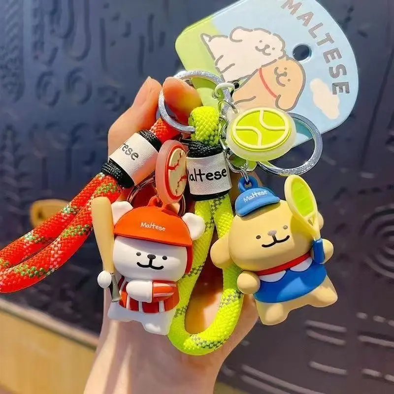 Maltese Creativity Sports Model Cartoon Doll Backpack Decor Keychain Bag Pendants Cute Doggy Keyring Accessories Birthday Gifts