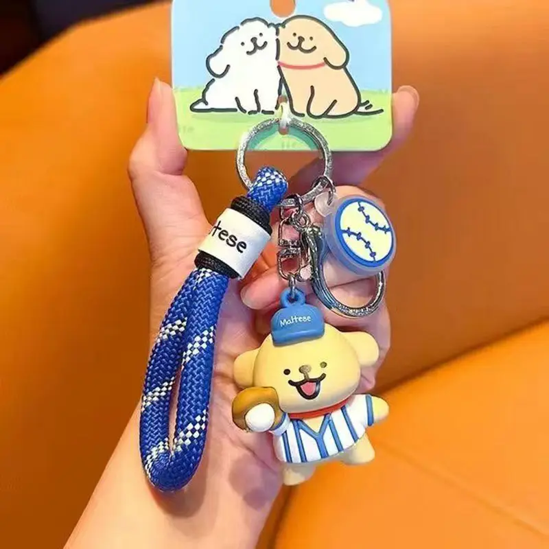 Maltese Creativity Sports Model Cartoon Doll Backpack Decor Keychain Bag Pendants Cute Doggy Keyring Accessories Birthday Gifts