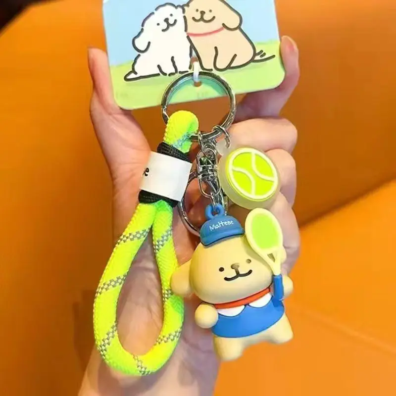 Maltese Creativity Sports Model Cartoon Doll Backpack Decor Keychain Bag Pendants Cute Doggy Keyring Accessories Birthday Gifts