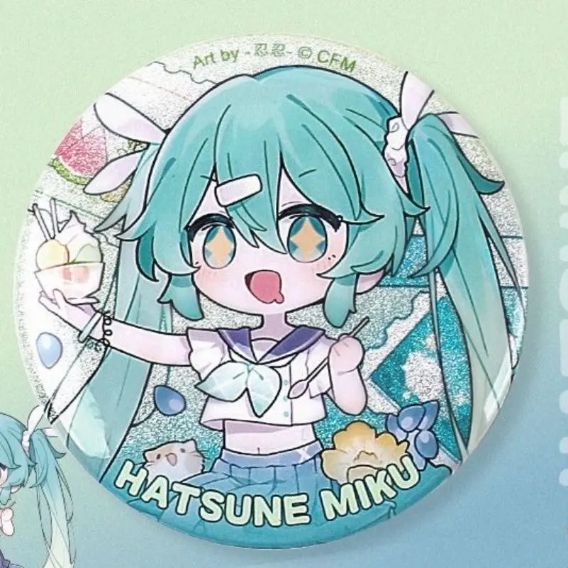 58mm Hatsune Miku Children's Round Brooch Badge Anime Merchandise Men's Women's Backpack Pendant Shoulder Patch Birthday Gift
