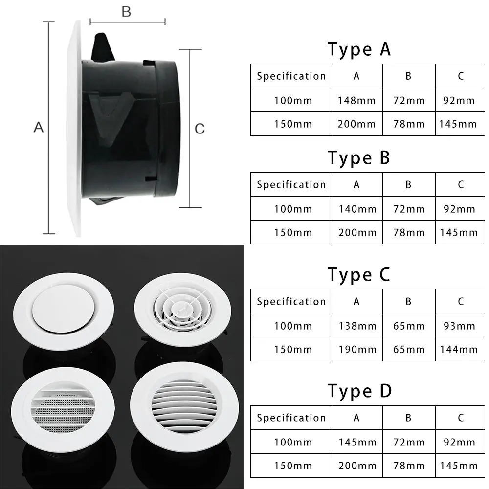 Various Shapes  Air Vent Extract Valve Grille Air Circulation Vents Cover 100/150mm Round Ducting Ventilation Cover Accessories